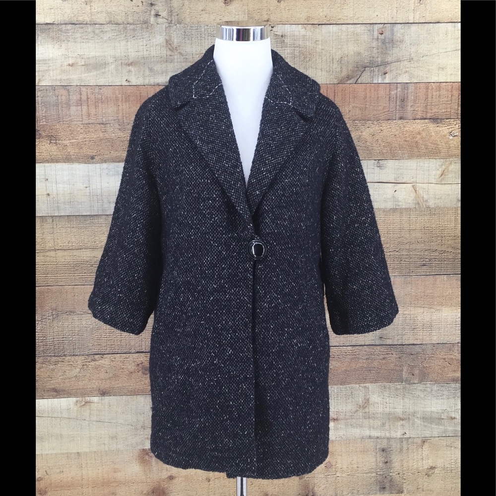 CAbi Blair Black Tweed One Button Jacket Coat